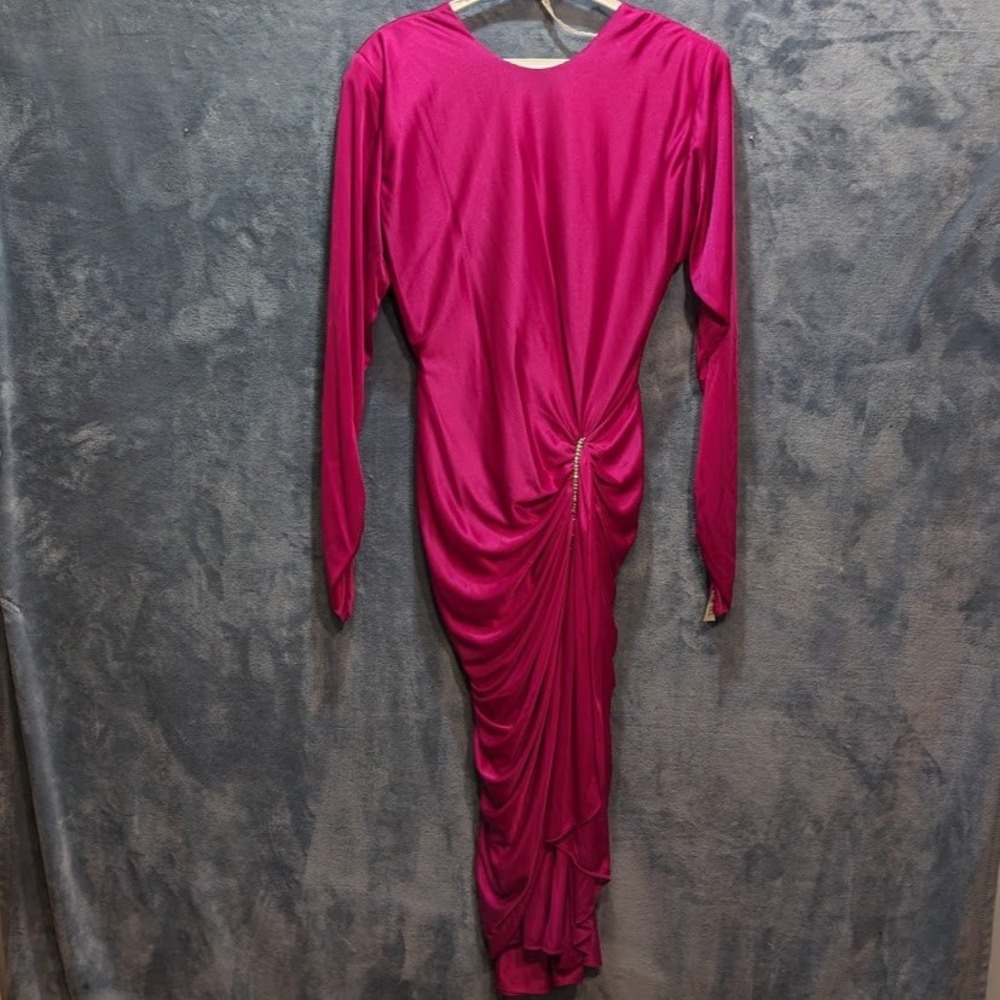 Vtg 1970s 1980s Night Moves New York Pink Draped Rhinestone Gown NWT Size 9/10
